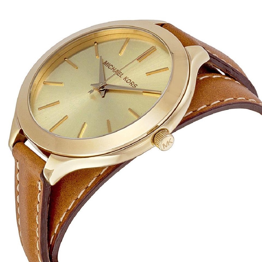 MICHAEL KORS Gold Tone Tan Leather Strap Watch